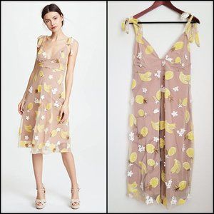 NWT For Love & Lemons Fruit Punch Midi Dress Nude White Yellow, Size Large